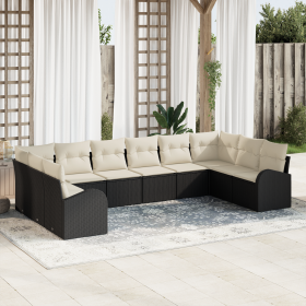 Juego de Sofá de Jardín de 10 Piezas con Cojines Negro Poliratán by , Outdoor sofas - Ref: Foro24-3354886, Price: 612,30 €, D...
