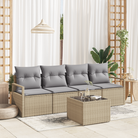 Conjunto de Sofá de Jardín de 5 Piezas con Cojines Beige de Rattan Sintético | Foro24.es | Tu tienda online para hogar, jardín y más Foro24.es