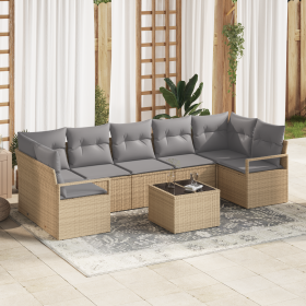 Juego de Sofá de Jardín de 8 Piezas con Cojines Beige de