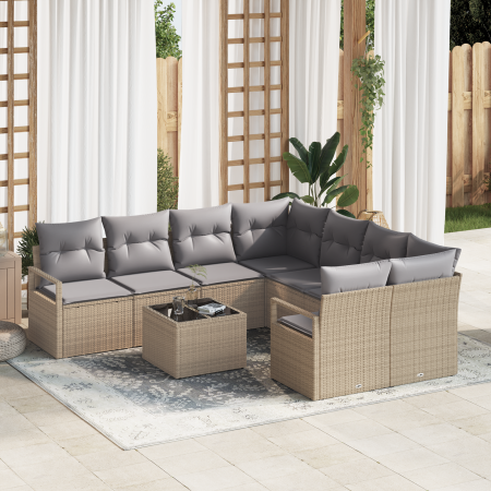 Juego de Sofá de Jardín de 9 Piezas con Cojines Beige de Ratán Polímero | Foro24.es | Tu tienda online para hogar, jardín y más Foro24.es
