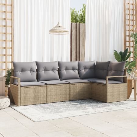 Juego de sofá de jardín de 5 piezas con cojines beige, ratán sintético | Foro24.es | Tu tienda online para hogar, jardín y más Foro24.es