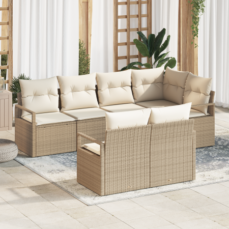 Juego de Sofás de Jardín de 7 Piezas con Cojines Beige Ratán Poliéster | Foro24.es | Tu tienda online para hogar, jardín y más Foro24.es