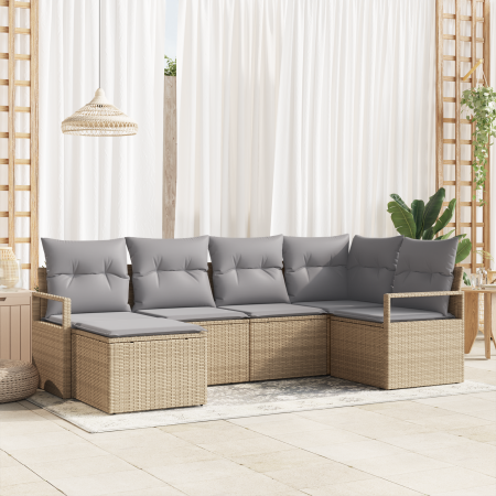 Juego de Sofá de Jardín de 6 Piezas con Cojines Beige Ratán Poly | Foro24.es | Tu tienda online para hogar, jardín y más Foro24.es