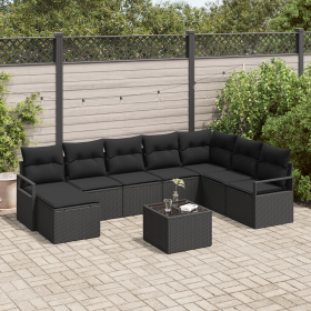 Juego de Sofá de Jardín de 9 Piezas con Cojines Beige Ratán Poliéster von , Outdoor-Sofas - Ref: Foro24-3355182, Preis: 568,5...