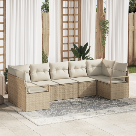 Juego de Sofá de Jardín de 7 Piezas con Cojines Beige Poliratán by , Outdoor sofas - Ref: Foro24-3355200, Price: 499,73 €, Di...