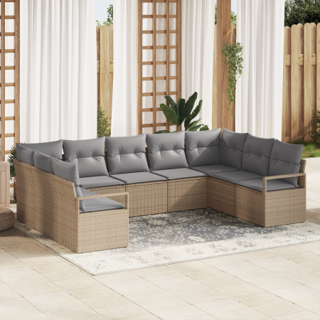 Juego de Sofá de Jardín de 9 Piezas con Cojines Beige de Ratán Poliéster | Foro24.es | Tu tienda online para hogar, jardín y más Foro24.es