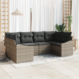 Juego de Sofás de Jardín de 6 Piezas con Cojines Gris Poliratán von , Outdoor-Sofas - Ref: Foro24-3355528, Preis: 453,44 €, R...
