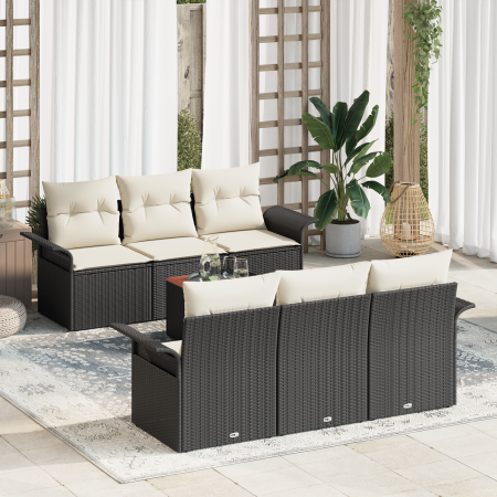 Juego de Sofás de Jardín de 7 Piezas con Cojines Ratán Negro Acacia | Foro24.es | Tu tienda online para hogar, jardín y más Foro24.es