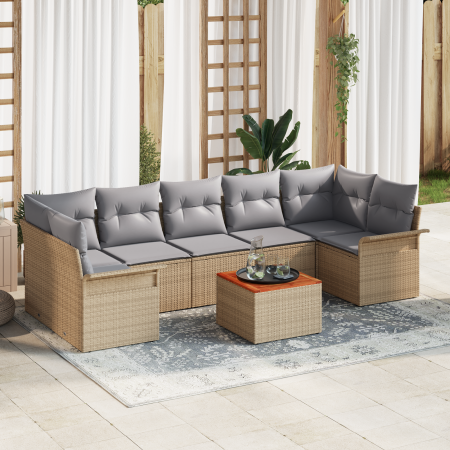 Juego de Sofás de Jardín de 8 Piezas con Cojines Beige de Rattan de Polietileno y Acacia | Foro24.es | Tu tienda online para hogar, jardín y más Foro24.es