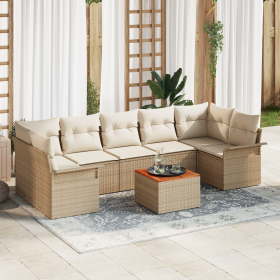 Juego de Sofá de Jardín de 8 Piezas con Cojines Beige Poliratán Acacia by , Outdoor sofas - Ref: Foro24-3355964, Price: 546,9...