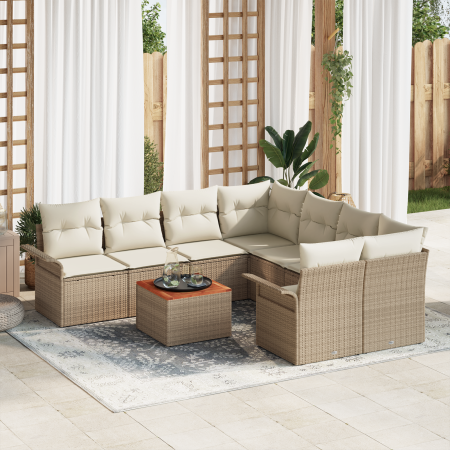 Juego de Sofás de Jardín de 9 piezas con Cojines Beige Poliratán Acacia | Foro24.es | Tu tienda online para hogar, jardín y más Foro24.es