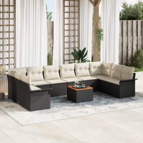 Juego de Sofás de Jardín de 11 Piezas con Cojines Negro Poliratán Acacia von , Outdoor-Sofas - Ref: Foro24-3356045, Preis: 65...