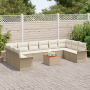 Juego de Sofá de Jardín de 11 Piezas con Cojines Beige de Ratán Poliéster Acacia von , Outdoor-Sofas - Ref: Foro24-3356048, P...