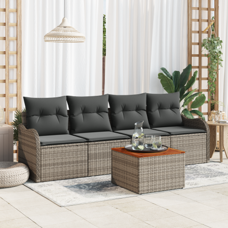 Juego de Sofá de Jardín de 5 Piezas con Cojines Gris Poliratán Acacia | Foro24.es | Tu tienda online para hogar, jardín y más Foro24.es