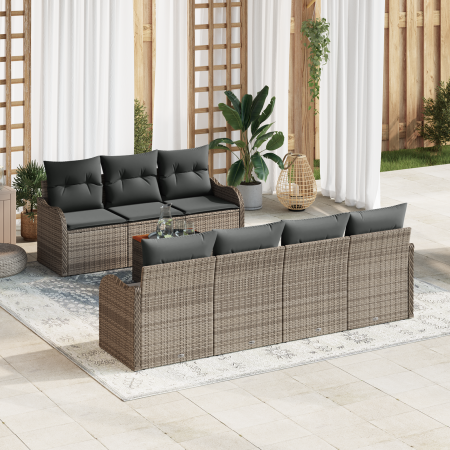 Set de Sofá de Jardín de 8 Piezas con Cojines Gris Poliratán Acacia | Foro24.es | Tu tienda online para hogar, jardín y más Foro24.es