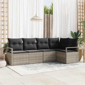 Conjunto de sofá de jardín 5 pcs Gris claro Poliratán