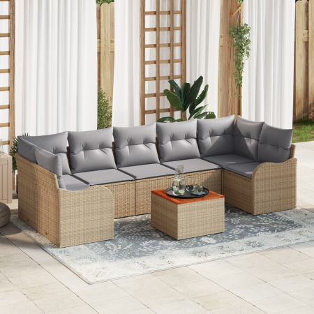 Juego de Sofás de Jardín de 8 Piezas con Cojines Beige Poliratán Acacia | Foro24.es | Tu tienda online para hogar, jardín y más Foro24.es