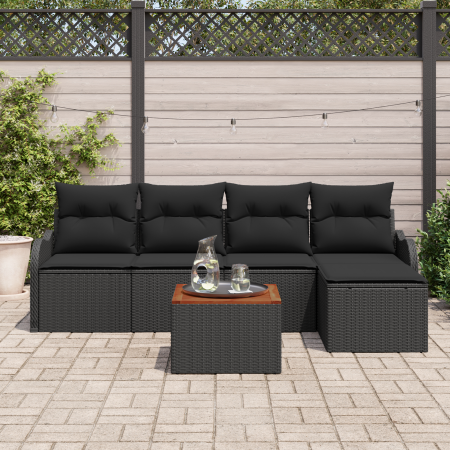 Conjunto de Sofás de Jardín de 6 Piezas con Cojines Ratán Poliéster Negro de Acacia | Foro24.es | Tu tienda online para hogar, jardín y más Foro24.es