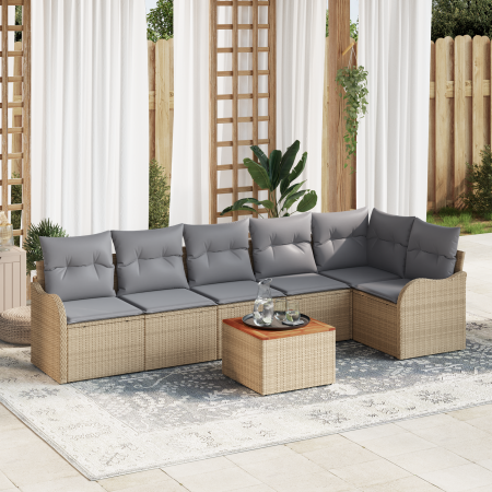Juego de Sofá de Jardín de 7 Piezas con Cojines Beige Polirratán Acacia | Foro24.es | Tu tienda online para hogar, jardín y más Foro24.es