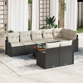 Conjunto de Sofás de Jardín de 9 Piezas con Cojines en Ratán Poliratán Negro Acacia von , Outdoor-Sofas - Ref: Foro24-3356136...