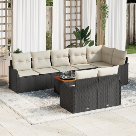 Conjunto de Sofás de Jardín de 9 Piezas con Cojines en Ratán Poliratán Negro Acacia by , Outdoor sofas - Ref: Foro24-3356136,...