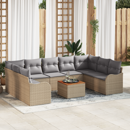 Juego de Sofás de Jardín de 10 Piezas con Cojines Beige Poliratán Acacia | Foro24.es | Tu tienda online para hogar, jardín y más Foro24.es