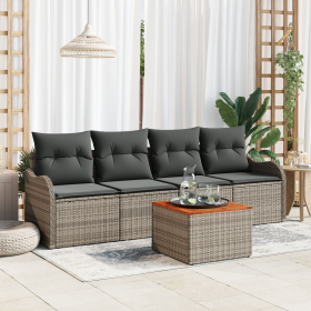 Juego de Sofá de Jardín de 5 Piezas con Cojines Gris Poliratán Acacia by , Outdoor sofas - Ref: Foro24-3356179, Price: 328,89...