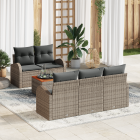 Juego de Sofá de Jardín de 6 Piezas con Cojines Gris de Ratán de Polietileno y Acacia by , Outdoor sofas - Ref: Foro24-335618...