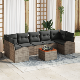 Juego de Sofá de Jardín de 8 Piezas con Cojines Gris Ratán Poliéster Acacia von , Outdoor-Sofas - Ref: Foro24-3356214, Preis:...