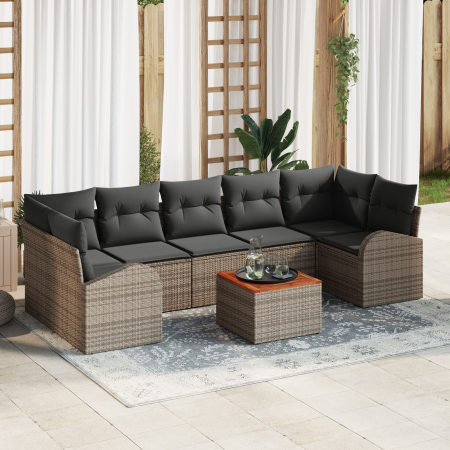 Juego de Sofá de Jardín de 8 Piezas con Cojines Gris Ratán Poliéster Acacia by , Outdoor sofas - Ref: Foro24-3356214, Price: ...