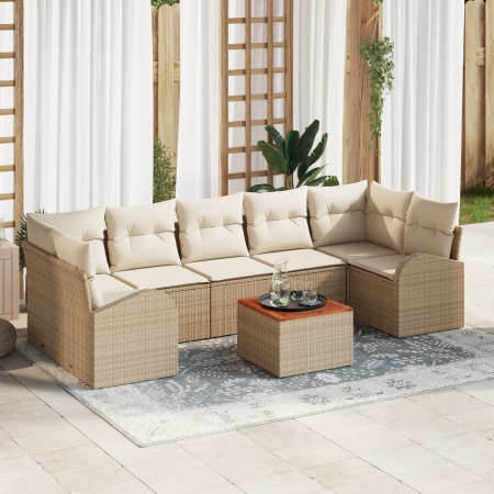 Juego de Sofá de Jardín de 8 Piezas con Cojines Beige Ratán Poliéster Acacia von , Outdoor-Sofas - Ref: Foro24-3356216, Preis...