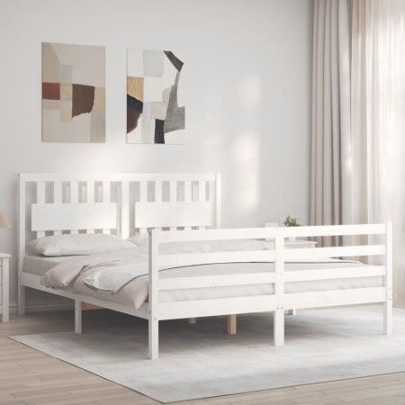 Weißer Massivholzbettrahmen mit Kopfteil 160x200 cm von vidaXL, Betten und Lattenroste - Ref: Foro24-3194322, Preis: 164,32 €...