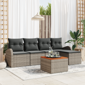 Juego de Sofás de Jardín de 6 Piezas con Cojines Gris Poliratán Acacia by , Outdoor sofas - Ref: Foro24-3356235, Price: 377,6...