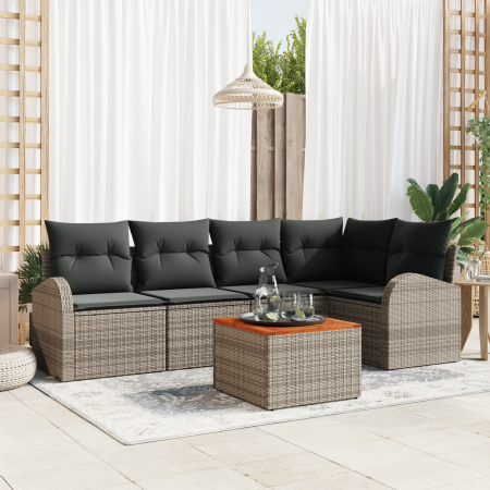 Juego de Sofás de Jardín de 6 Piezas con Cojines Gris Ratán Polimérico Acacia von , Outdoor-Sofas - Ref: Foro24-3356249, Prei...