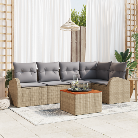 Juego de Sofá de Jardín de 6 Piezas con Cojines Beige Poliratán Acacia | Foro24.es | Tu tienda online para hogar, jardín y más Foro24.es