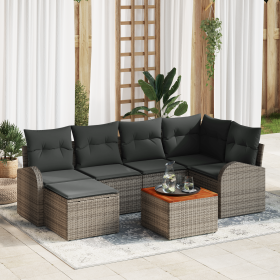Juego de Sofás de Jardín de 7 Piezas con Cojines Ratán Poligrey Acacia by , Outdoor sofas - Ref: Foro24-3356270, Price: 446,7...
