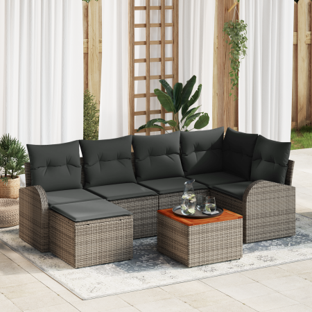 Juego de Sofás de Jardín de 7 Piezas con Cojines Ratán Poligrey Acacia by , Outdoor sofas - Ref: Foro24-3356270, Price: 431,6...