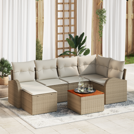 Conjunto de Sofá de Jardín de 7 Piezas con Cojines Beige de Ratán Poliéster Acacia | Foro24.es | Tu tienda online para hogar, jardín y más Foro24.es