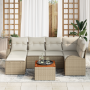 Conjunto de Sofá de Jardín de 7 Piezas con Cojines Beige de Ratán Poliéster Acacia | Foro24.es | Tu tienda online para hogar, jardín y más Foro24.es