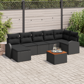 Juego de Sofá de Jardín de 8 Piezas con Cojines Negros Ratán Poli Acacia von , Outdoor-Sofas - Ref: Foro24-3356280, Preis: 50...
