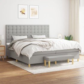 Cama box spring con colchón tela gris claro 200x200 cm Cama box spring con colchón tela gris claro 200x200 cm