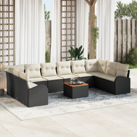 Juego de Sofás de Jardín de 11 Piezas con Cojines de Ratán Multifuncional Negro Acacia von , Outdoor-Sofas - Ref: Foro24-3356...