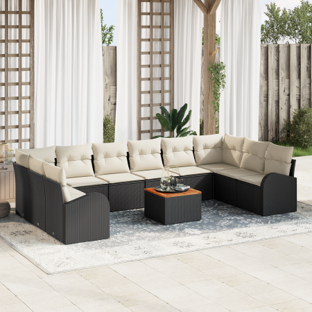 Juego de Sofás de Jardín de 11 Piezas con Cojines de Ratán Multifuncional Negro Acacia by , Outdoor sofas - Ref: Foro24-33562...