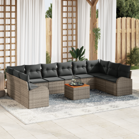 Juego de Sofás de Jardín de 11 Piezas con Cojines Gris Poliratán Acacia von , Outdoor-Sofas - Ref: Foro24-3356298, Preis: 647...