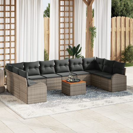 Juego de Sofás de Jardín de 11 Piezas con Cojines Gris Poliratán Acacia von , Outdoor-Sofas - Ref: Foro24-3356298, Preis: 647...