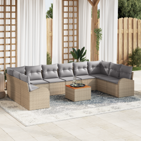 Juego de Sofá Jardín 11 Piezas con Cojines Beige