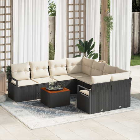 Juego de Sofá de Jardín de 9 Piezas con Cojines Ratán de Polietileno Negro Acacia | Foro24.es | Tu tienda online para hogar, jardín y más Foro24.es