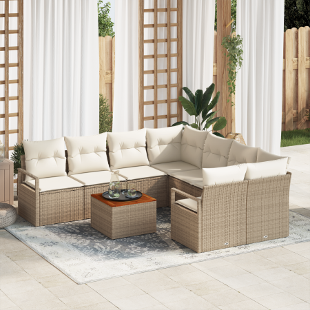 Juego de sofá de jardín de 9 piezas con cojines Beige Ratán sintético Acacia | Foro24.es | Tu tienda online para hogar, jardín y más Foro24.es