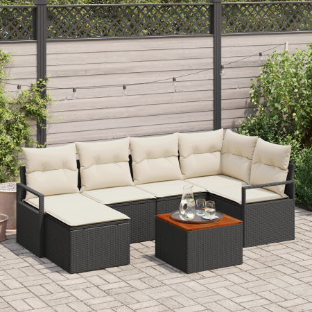 Conjunto de Sofás de Jardín de 7 Piezas con Cojines Ratán Poliéster Negro Acacia | Foro24.es | Tu tienda online para hogar, jardín y más Foro24.es