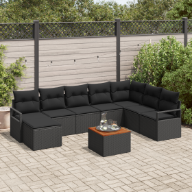 Juego de Sofás de Jardín de 9 Piezas con Cojines Negros Poliratán Acacia von , Outdoor-Sofas - Ref: Foro24-3356413, Preis: 56...